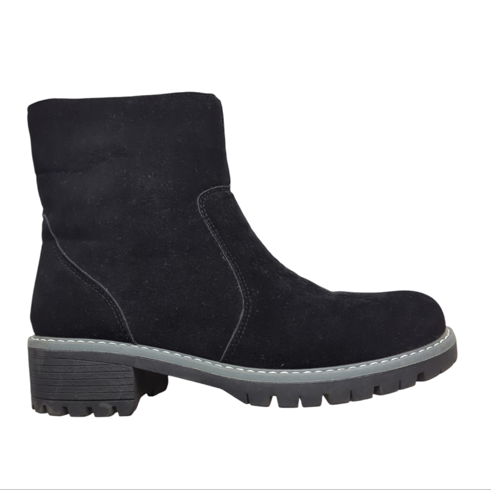 Seven 7 Bestie Micro-Suede Mid-Calf Lug-Sole Zip Up Ankle Boots 7 Black